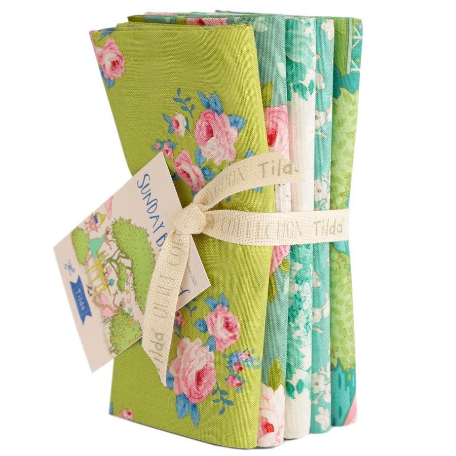 Sunday Brunch FQB 5 fabrics 18 x 22in Lime Teal by Tilda Fabrics #TIL300222