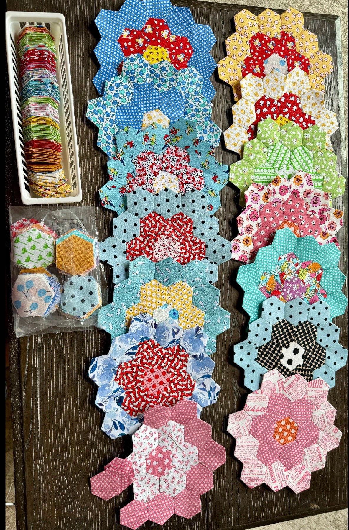 English Paper Piece Grandmother's Flower Garden Pre Cut Quilt Kit Hexagons Open & Sew! Sale!!