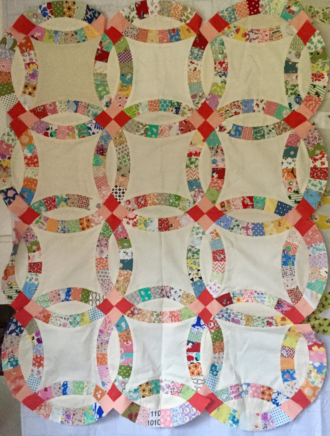 King Double Wedding Ring Pre Cut Quilt Kit 1930s Reproduction Fabric - Open & Sew