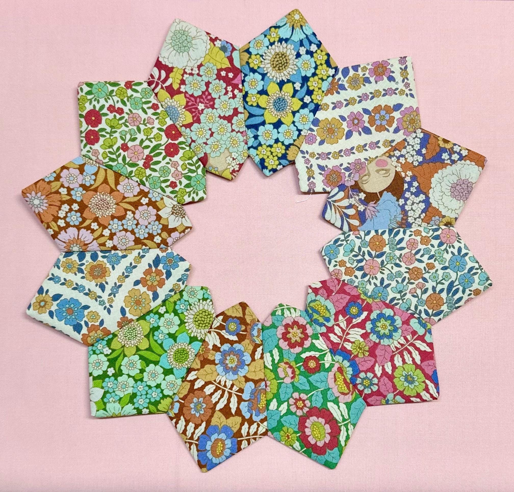 Tilda Wallflower Dresden Plate Quilt Blocks Finished Edges Set Of 4 New