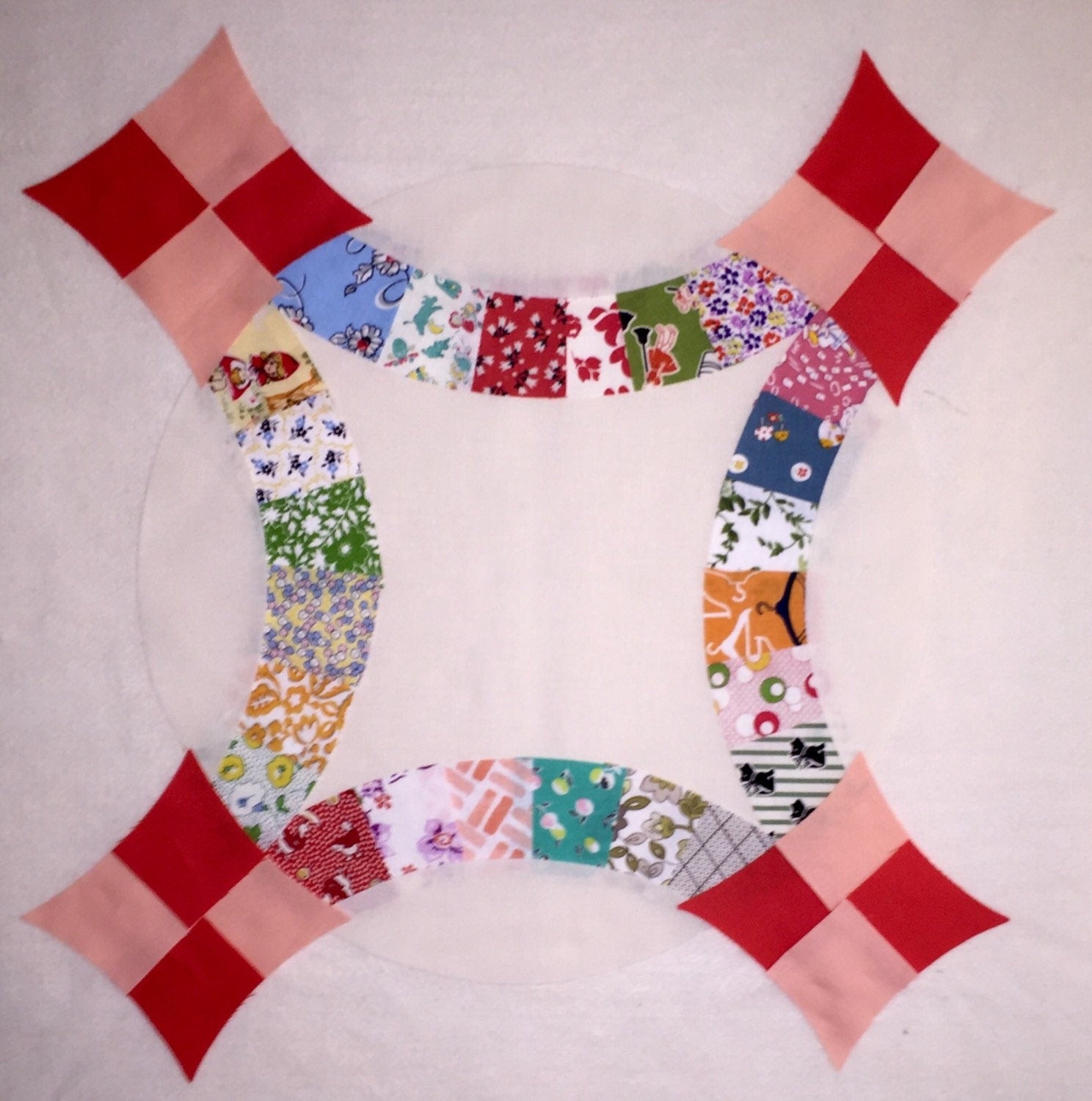 King Double Wedding Ring Pre Cut Quilt Kit 1930s Reproduction Fabric - Open & Sew
