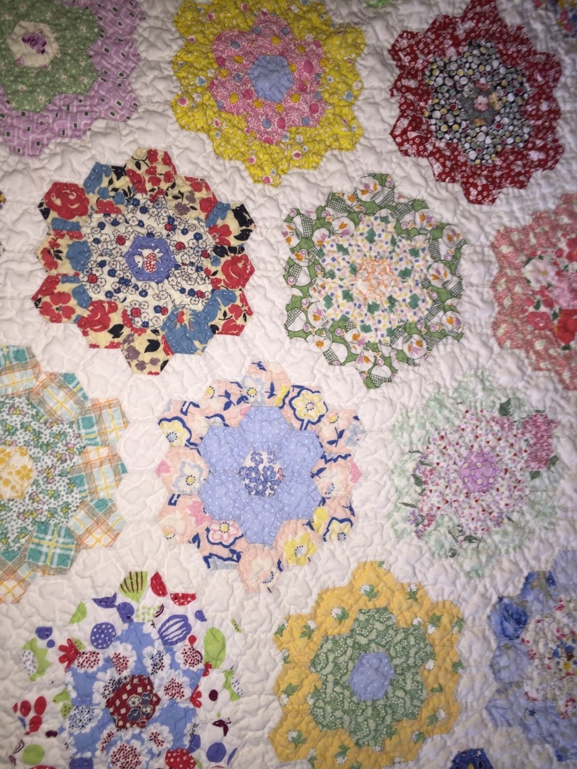 English Paper Piece Grandmother's Flower Garden Pre Cut Quilt Kit Hexagons Open & Sew! Sale!!