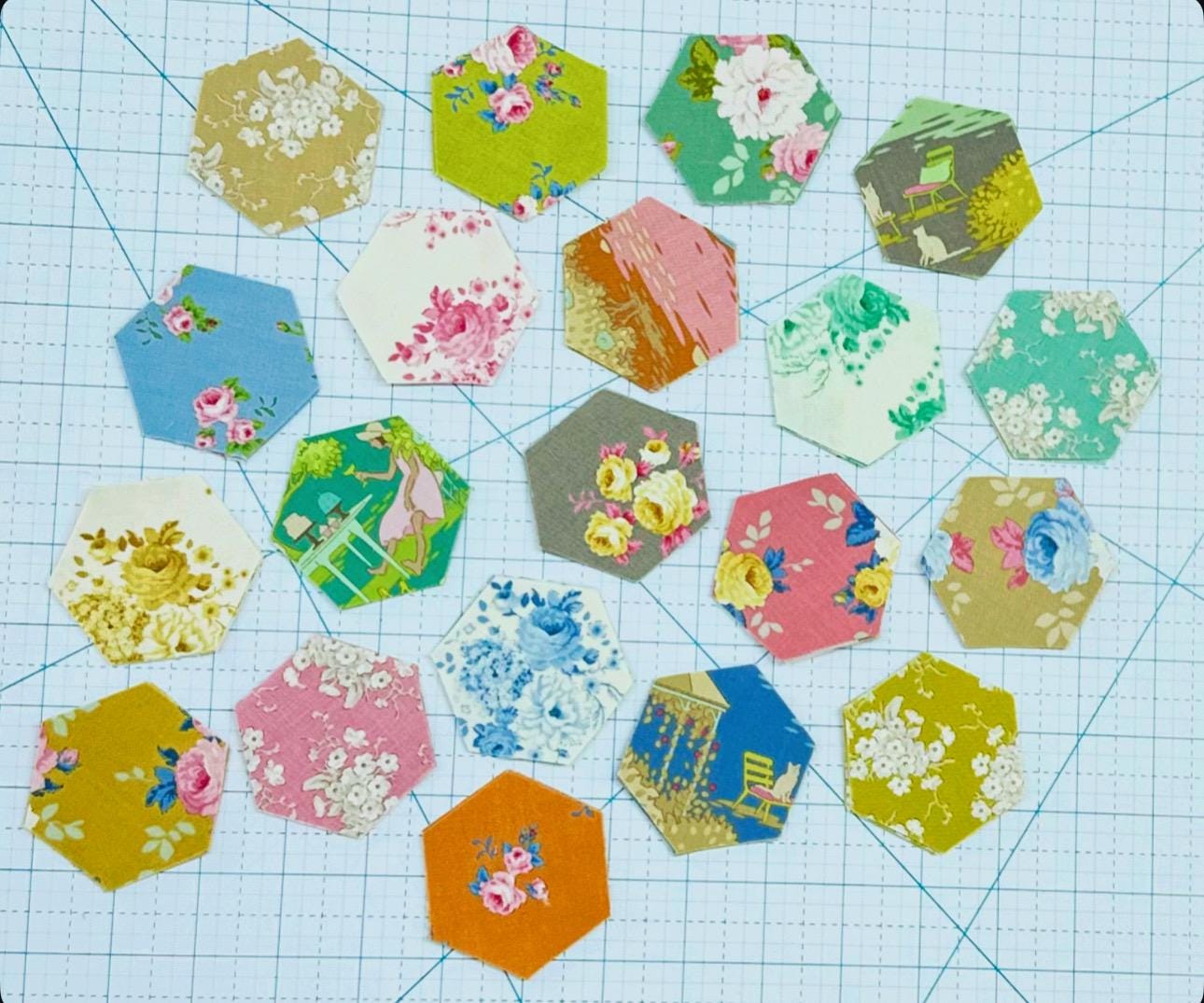 Sunday Brunch by Tilda Hexagons 1” EPP Sides Quilt Fabric 6 of Each Print 120 Total